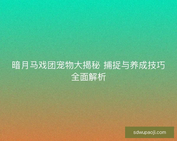 暗月马戏团宠物大揭秘 捕捉与养成技巧全面解析