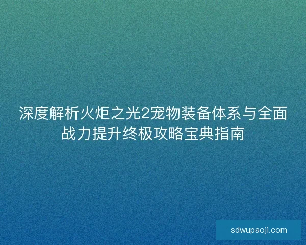 深度解析火炬之光2宠物装备体系与全面战力提升终极攻略宝典指南